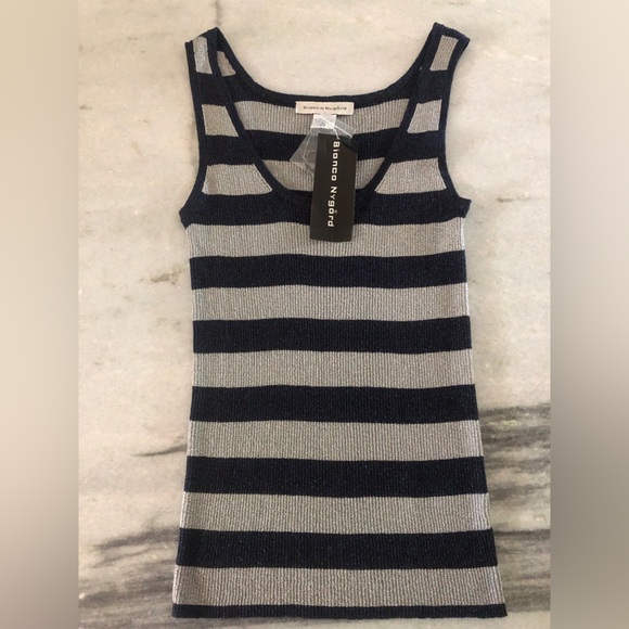 Elegant Silk Blend | Navy & Platinum | Striped Tank from the “Soleil” series - Picture 1 of 6